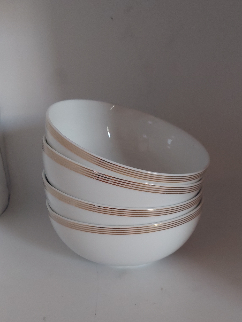 Martha Stewart White Ceramic Serving Bowls with Gold Trim - Set of 4